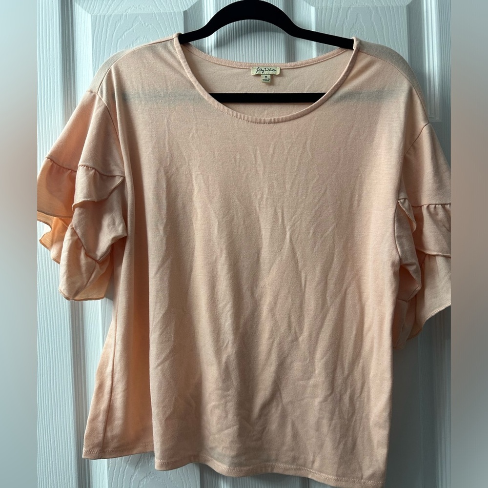 Pink women’s top with ruffles on sleeves size Medium